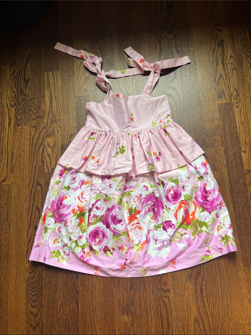 Lindsey Berns Pink Floral Tiered dress with Tie Straps
